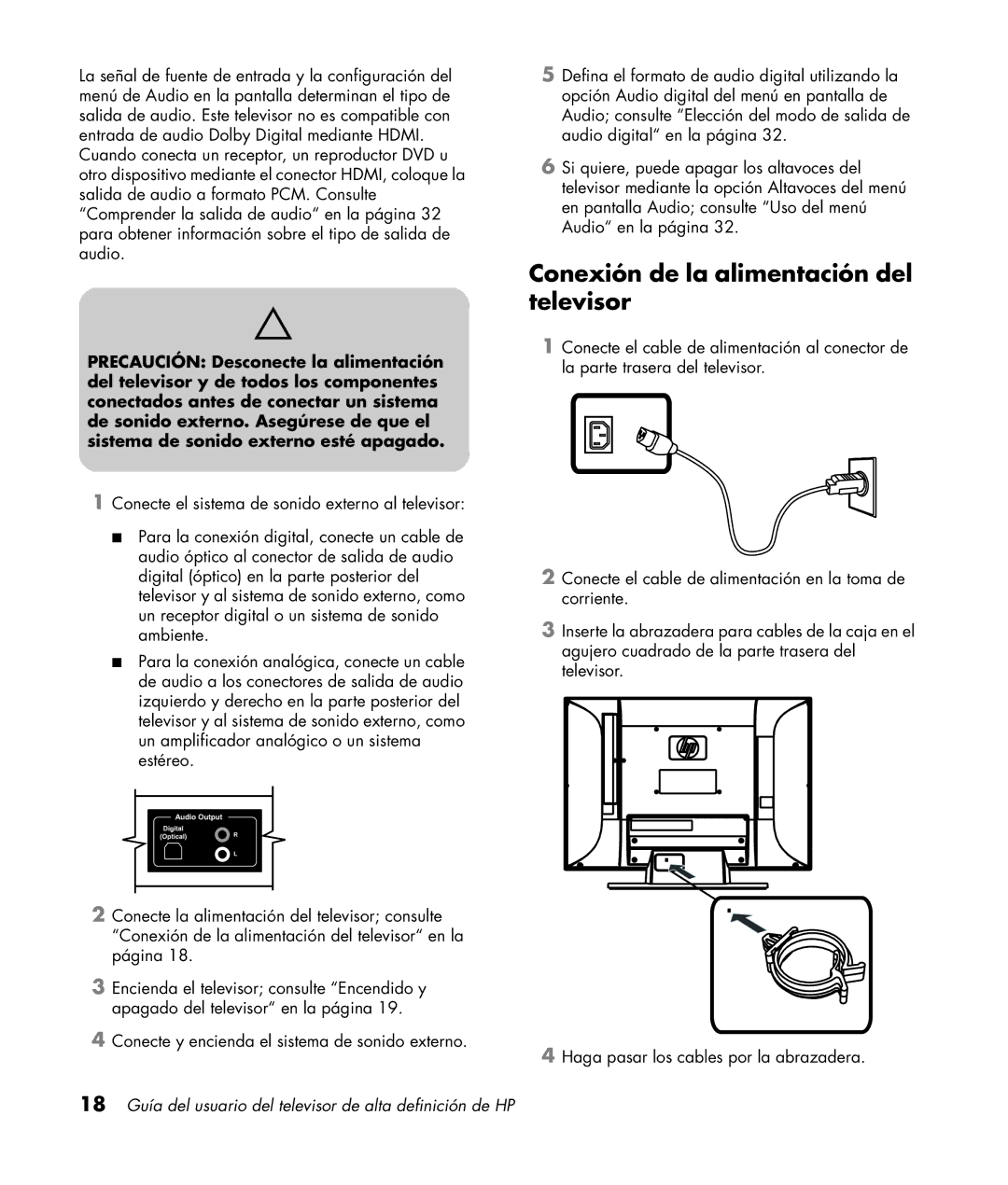 HP LC3772N 37 inch Conexión de la alimentación del televisor, 18 Guía del usuario del televisor de alta definición de HP 