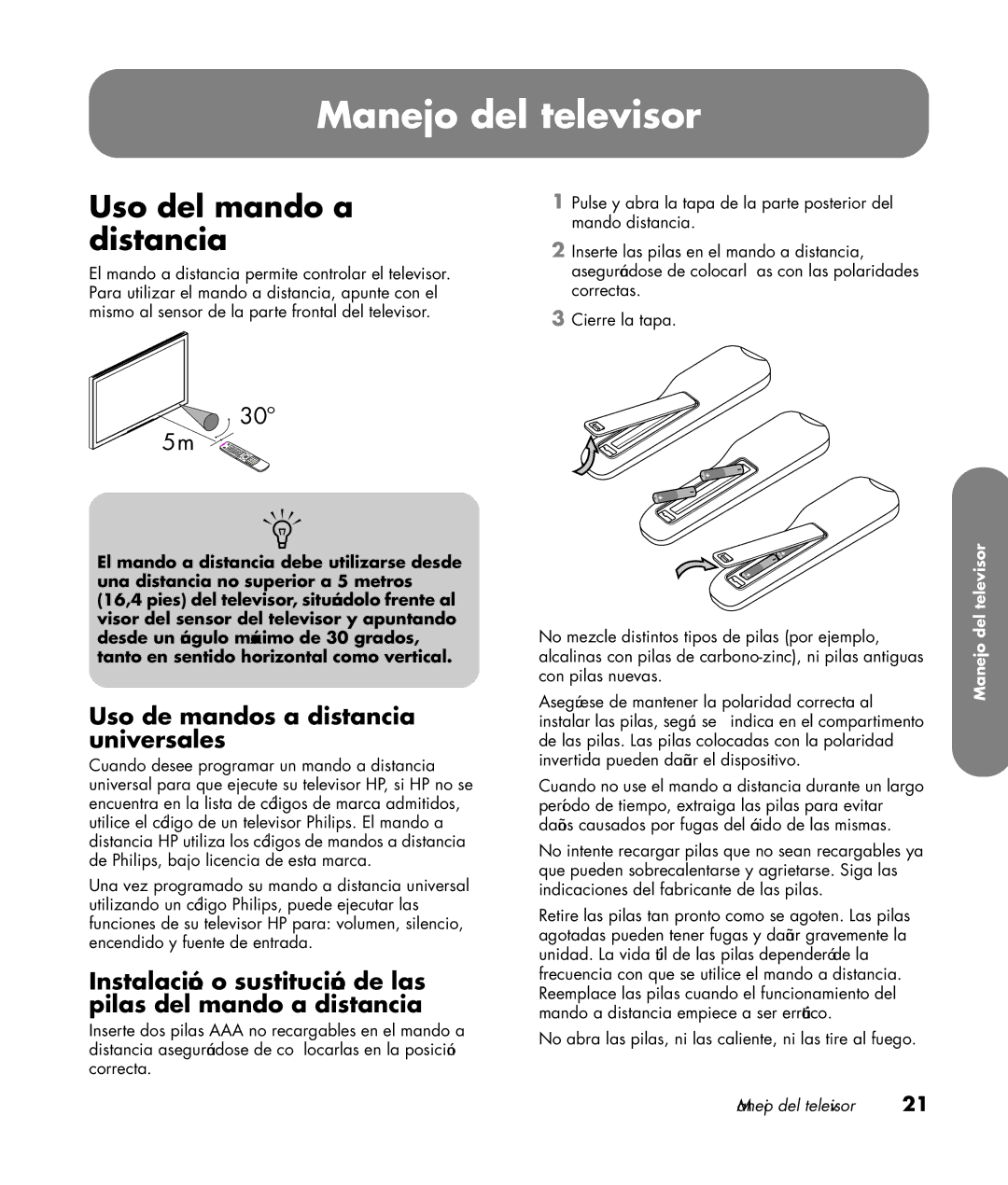 HP LC4776N 47 inch, LC3772N 37 inch Manejo del televisor, Uso del mando a distancia, Uso de mandos a distancia universales 