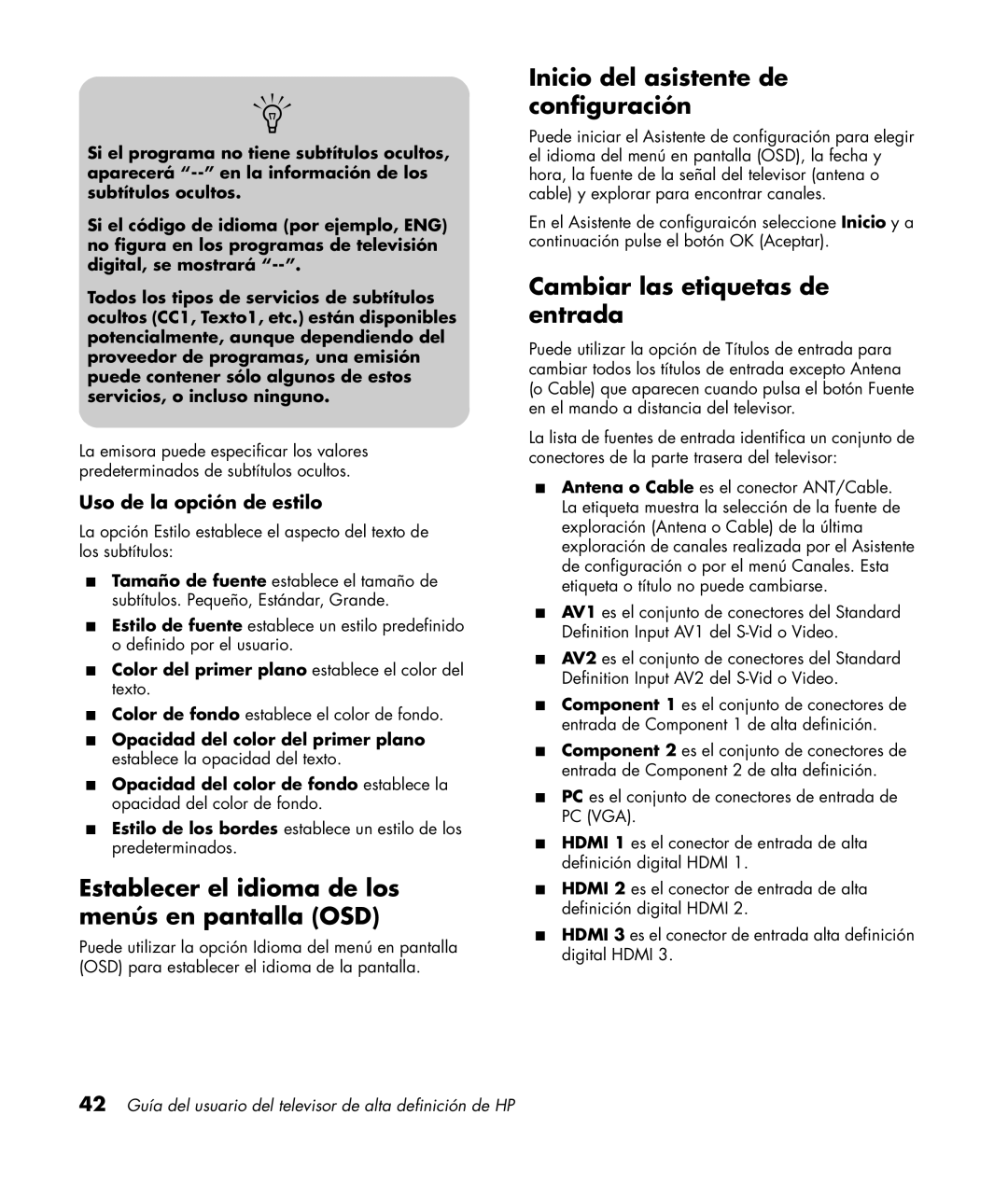 HP LC3772N 37 inch manual Establecer el idioma de los menús en pantalla OSD, Inicio del asistente de configuración 