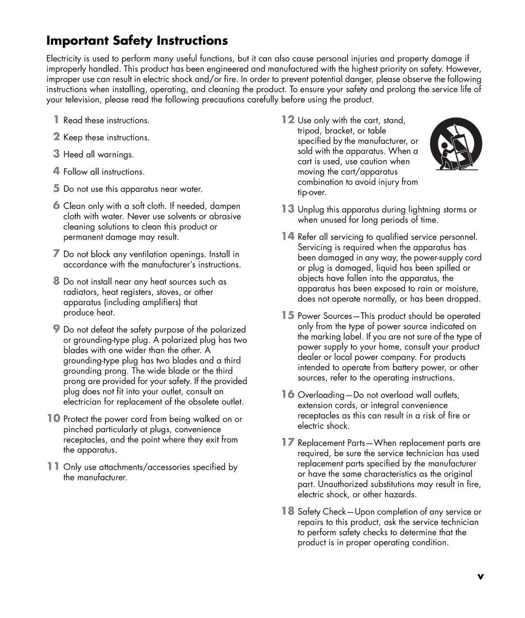 HP LC3272N 32 inch, LC3772N 37 inch, LC4276N 42 inch, LC4776N 47 inch manual Important Safety Instructions 