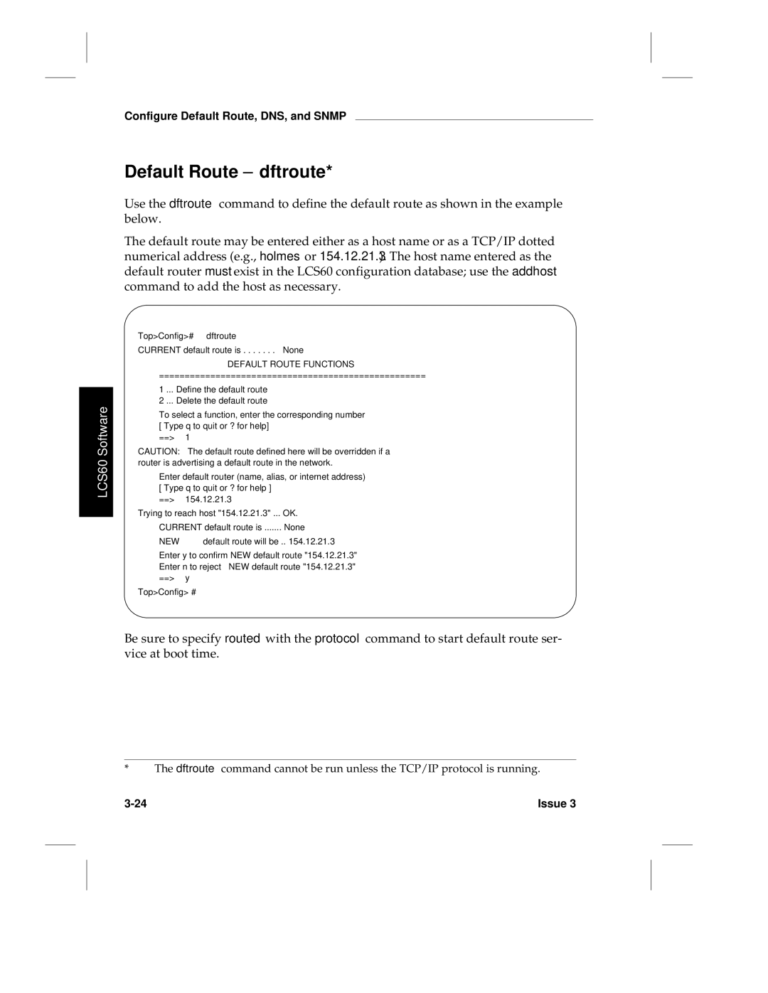 HP LCS60 manual Default Route dftroute, Default Route Functions, New 