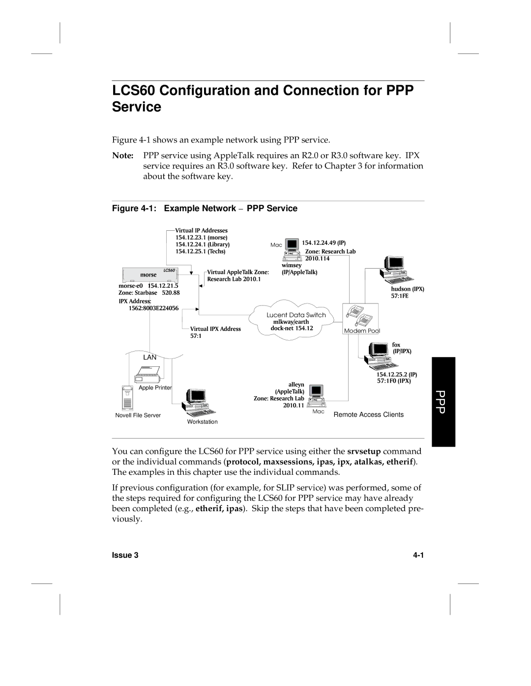 HP manual LCS60 Configuration and Connection for PPP Service, Shows an example network using PPP service 