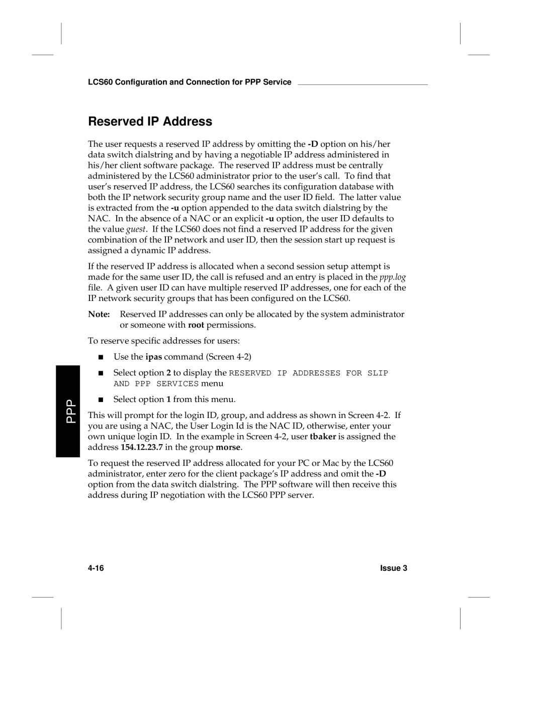 HP LCS60 manual Reserved IP Address 