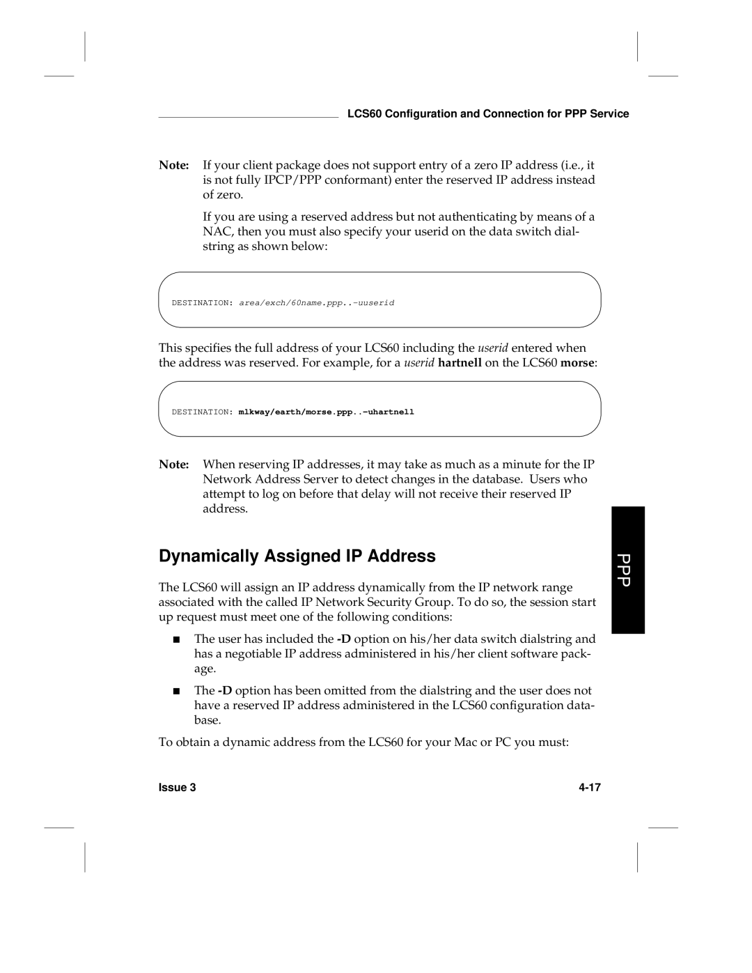 HP LCS60 manual Dynamically Assigned IP Address, Destination mlkway/earth/morse.ppp..-uhartnell 