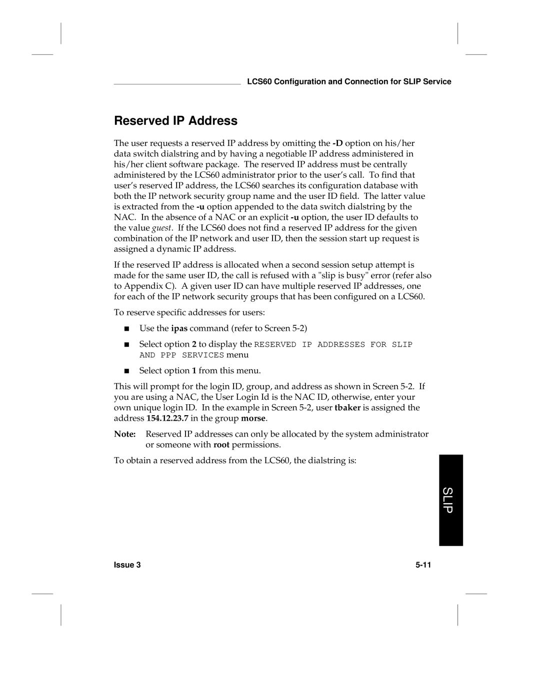 HP LCS60 manual Reserved IP Address 