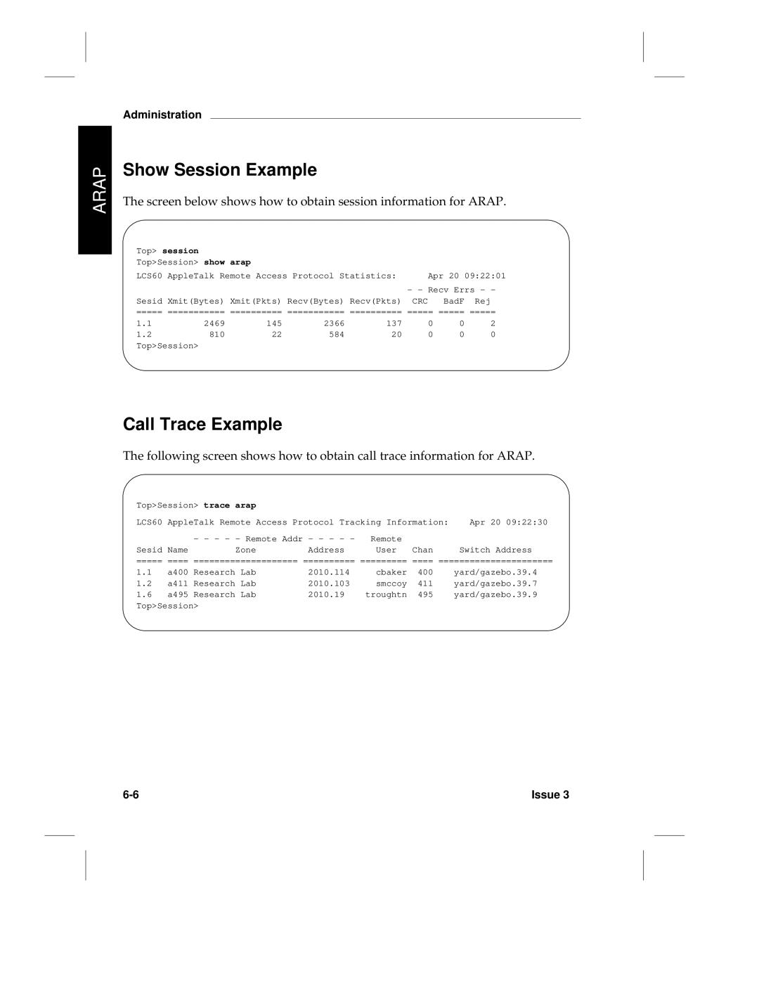 HP LCS60 manual Show Session Example, Top session, Crc 