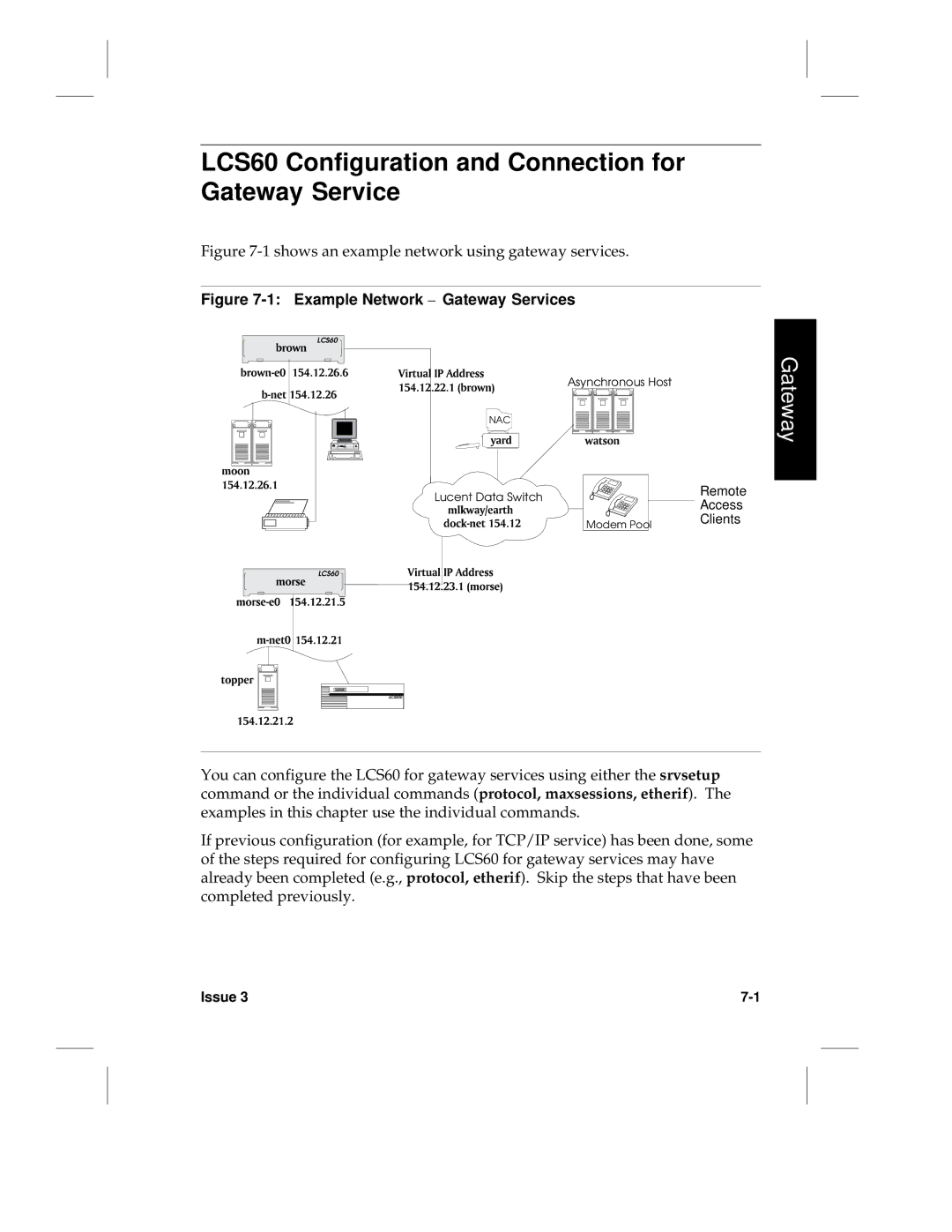 HP manual LCS60 Configuration and Connection for Gateway Service, Shows an example network using gateway services 