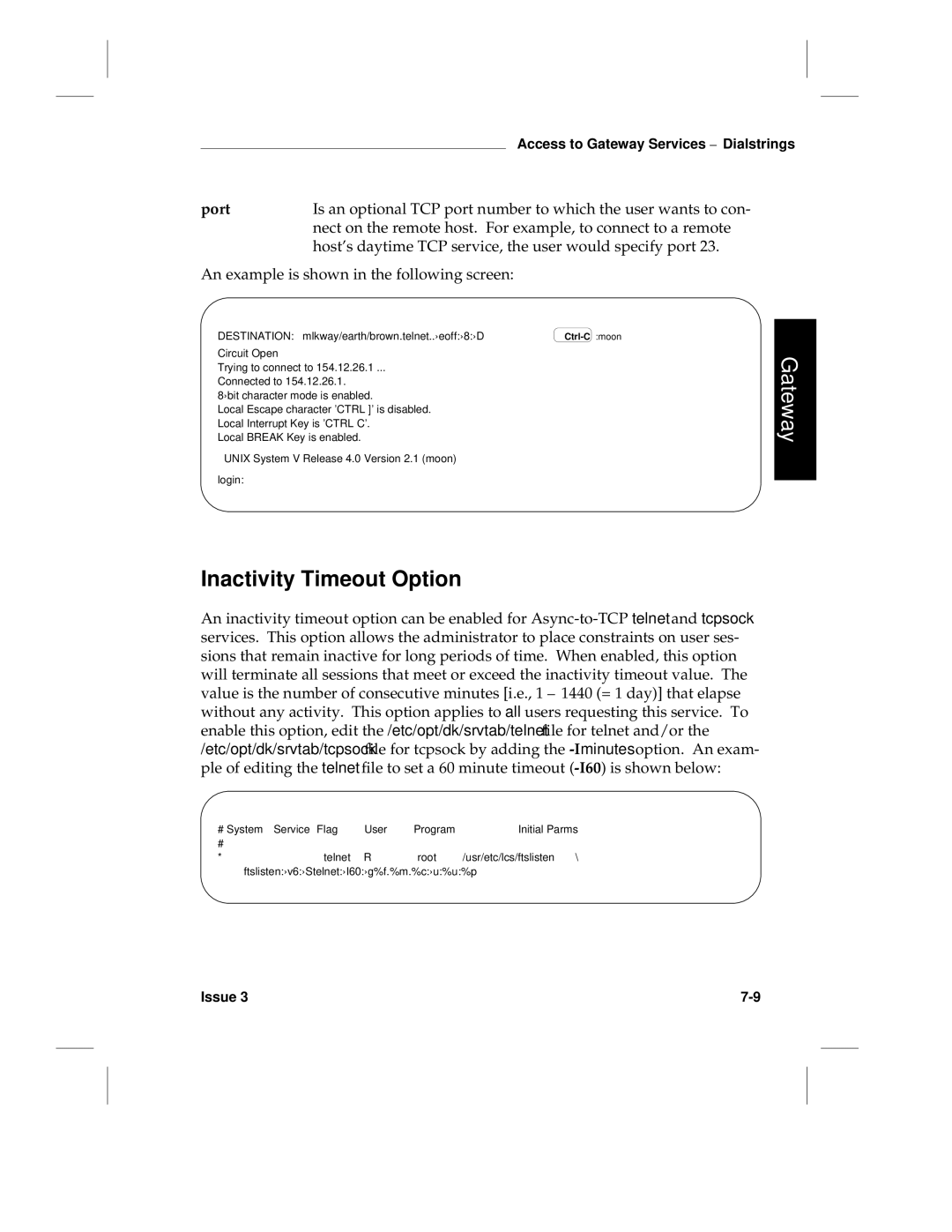 HP LCS60 manual Inactivity Timeout Option, Port, Hosts daytime TCP service, the user would specify port 