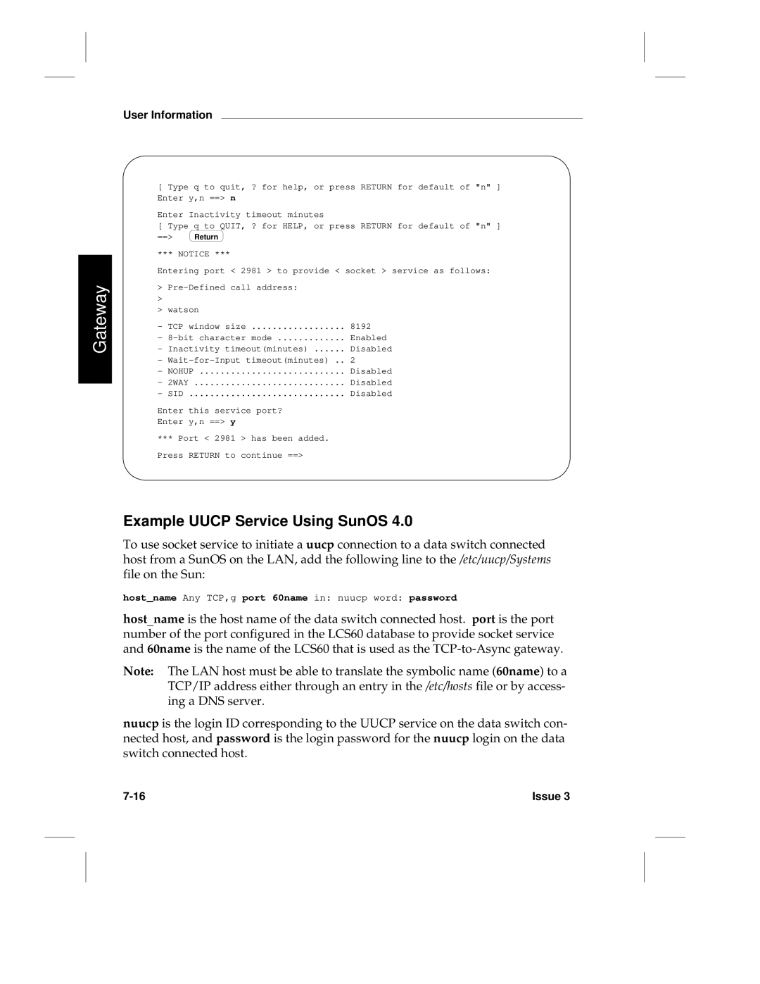 HP LCS60 manual Example Uucp Service Using SunOS, Nohup 