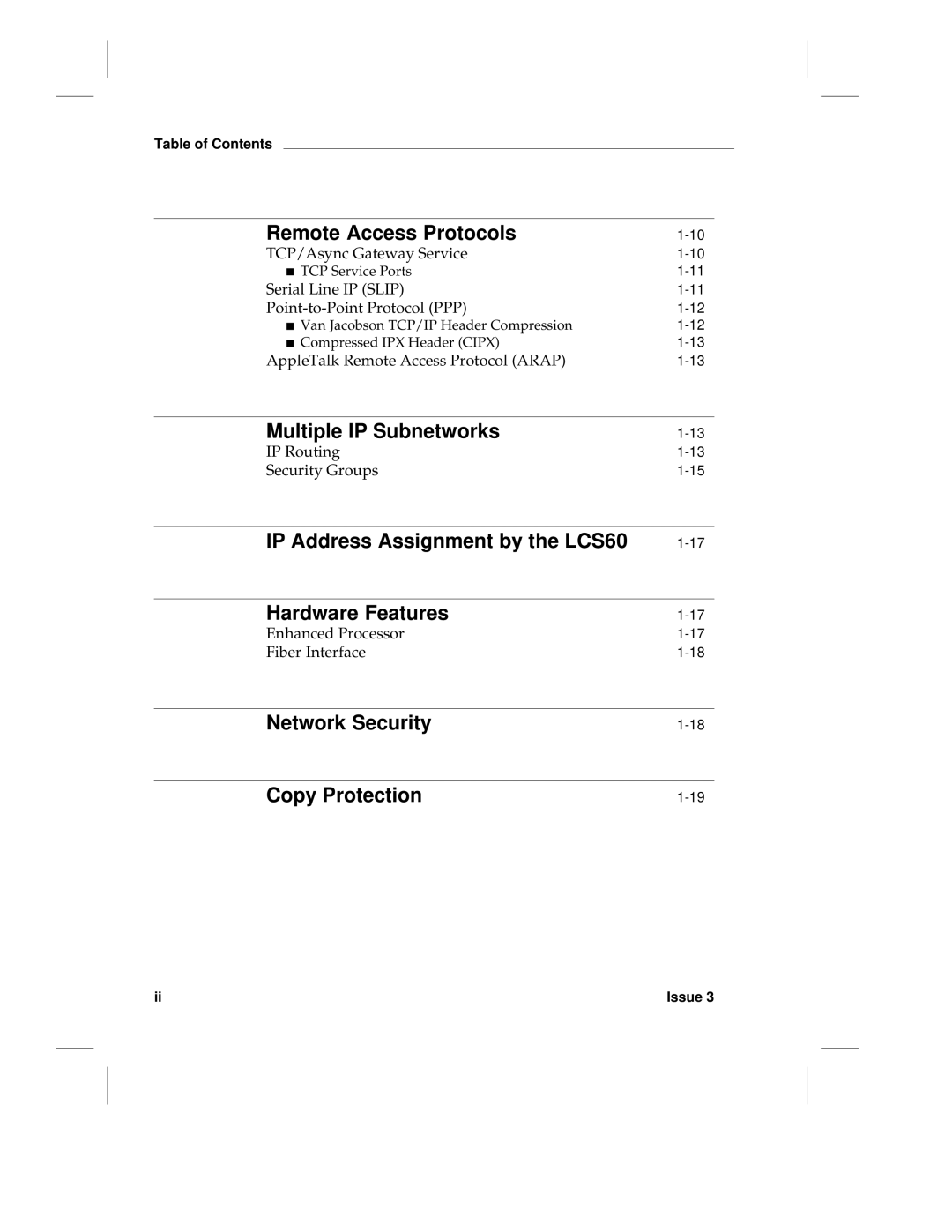 HP manual Remote Access Protocols, Multiple IP Subnetworks, IP Address Assignment by the LCS60 Hardware Features 