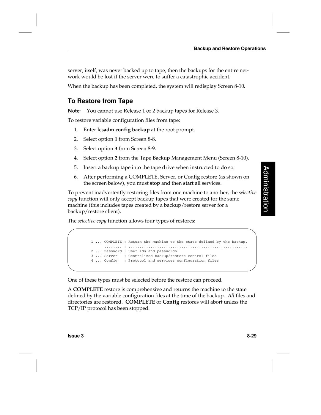 HP LCS60 manual To Restore from Tape 