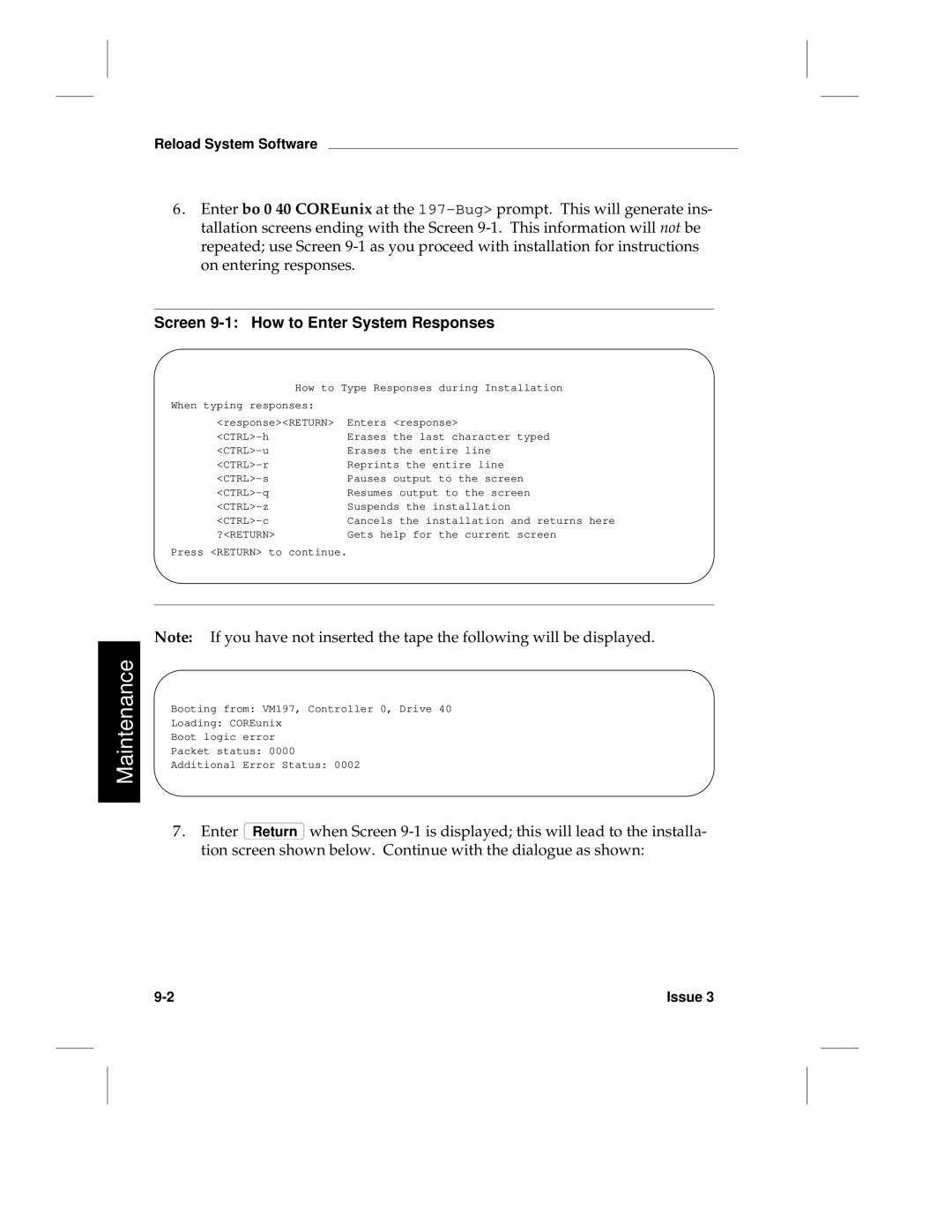 HP LCS60 manual Screen 9-1 How to Enter System Responses, ?Return 