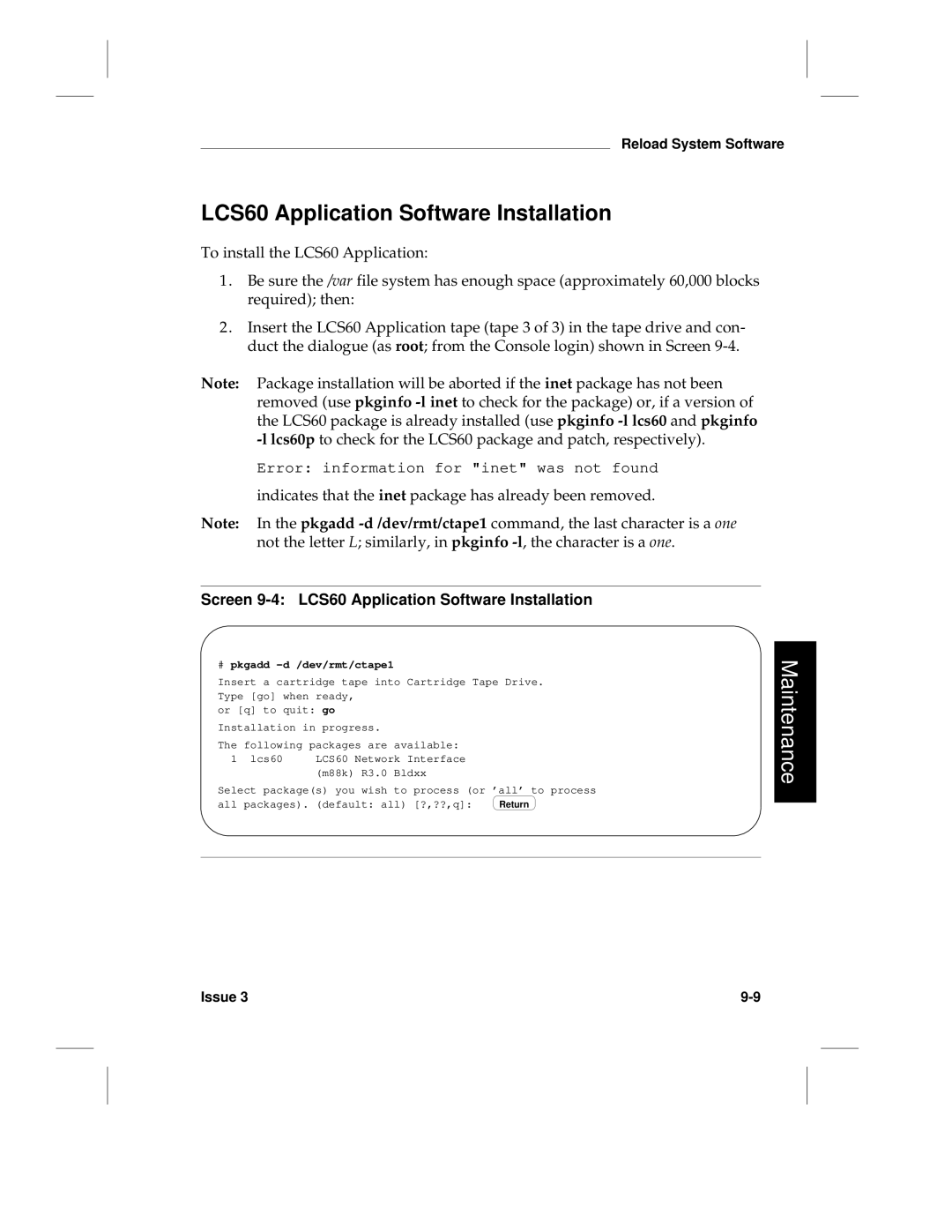 HP manual LCS60 Application Software Installation, Indicates that the inet package has already been removed 