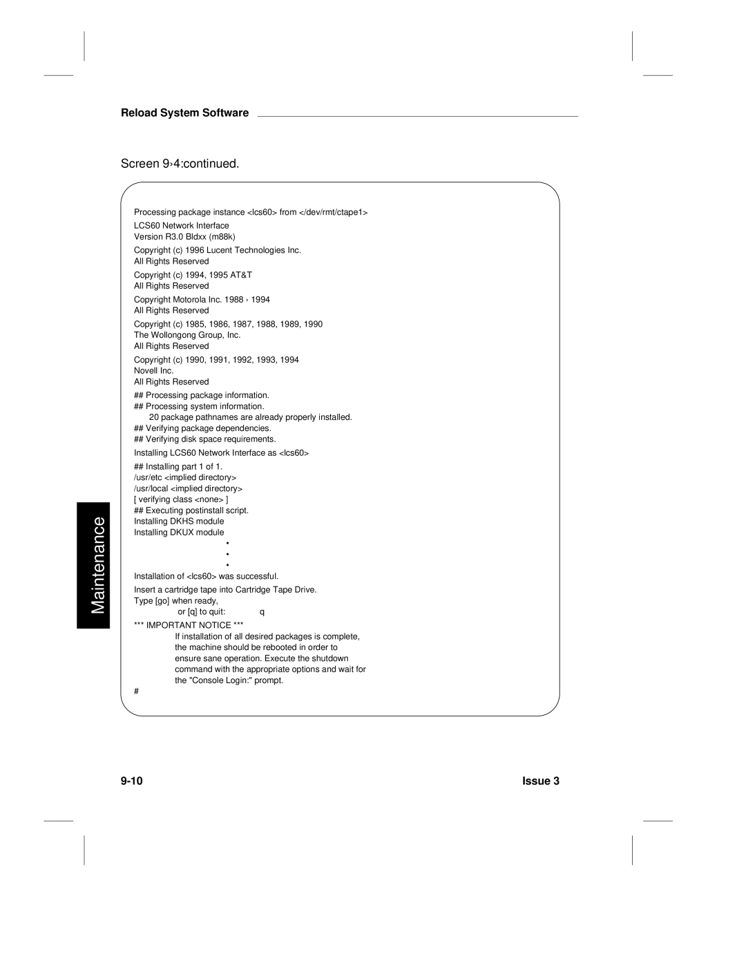 HP LCS60 manual Screen, Important Notice 