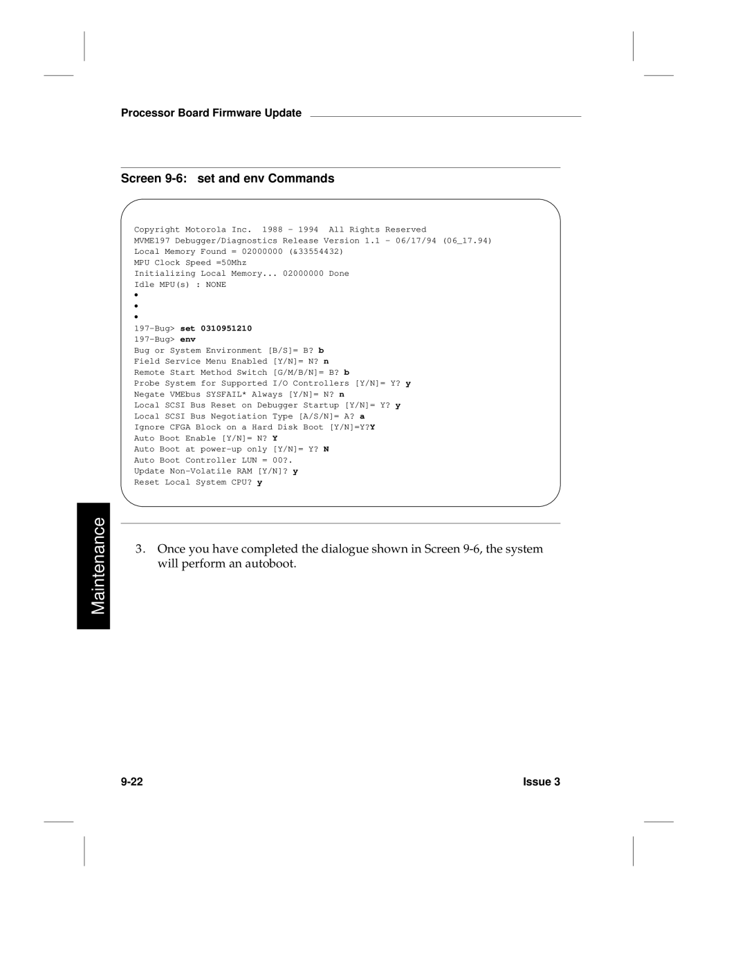 HP LCS60 manual Screen 9-6 set and env Commands, Bugset 