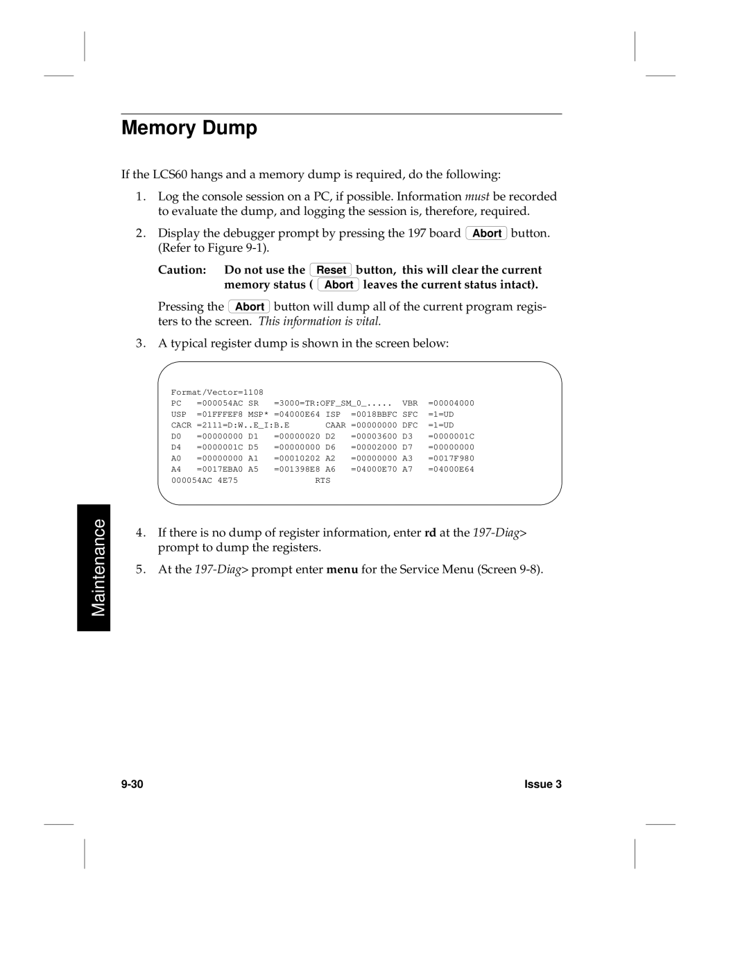 HP LCS60 manual Memory Dump 