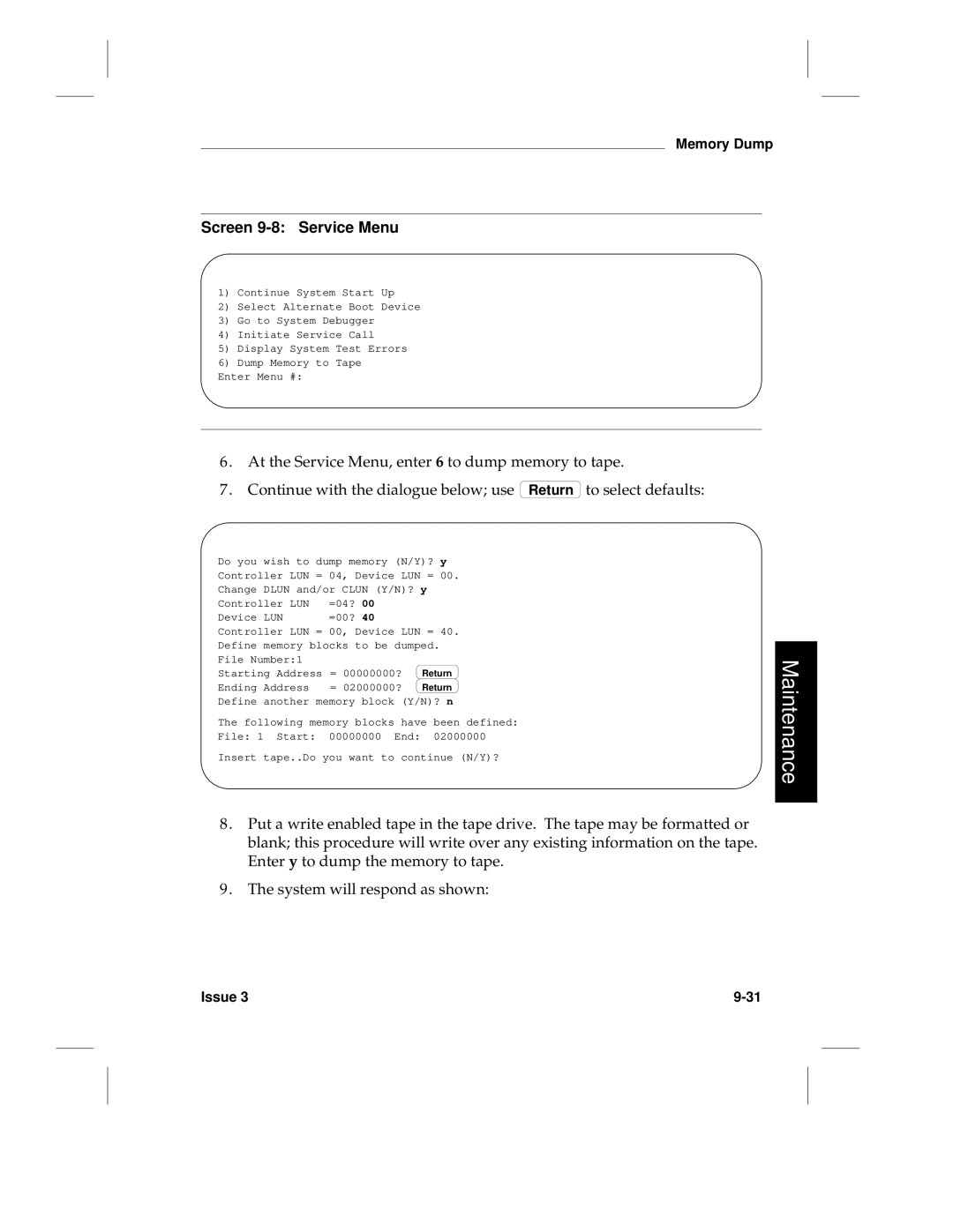 HP LCS60 manual Screen 9-8 Service Menu 