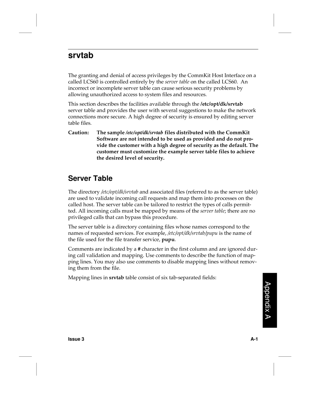 HP LCS60 manual Srvtab, Server Table 