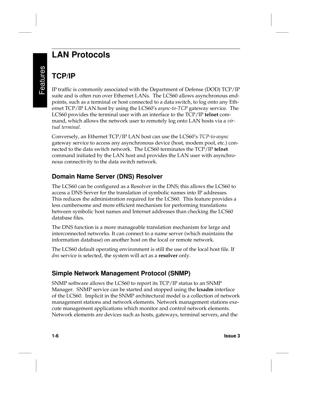 HP LCS60 manual LAN Protocols, Domain Name Server DNS Resolver, Simple Network Management Protocol Snmp 