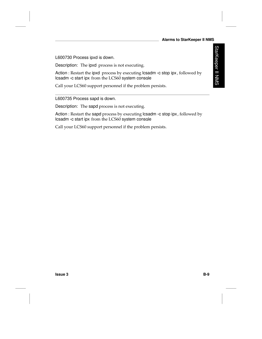 HP LCS60 manual L600730 Process ipxd is down 