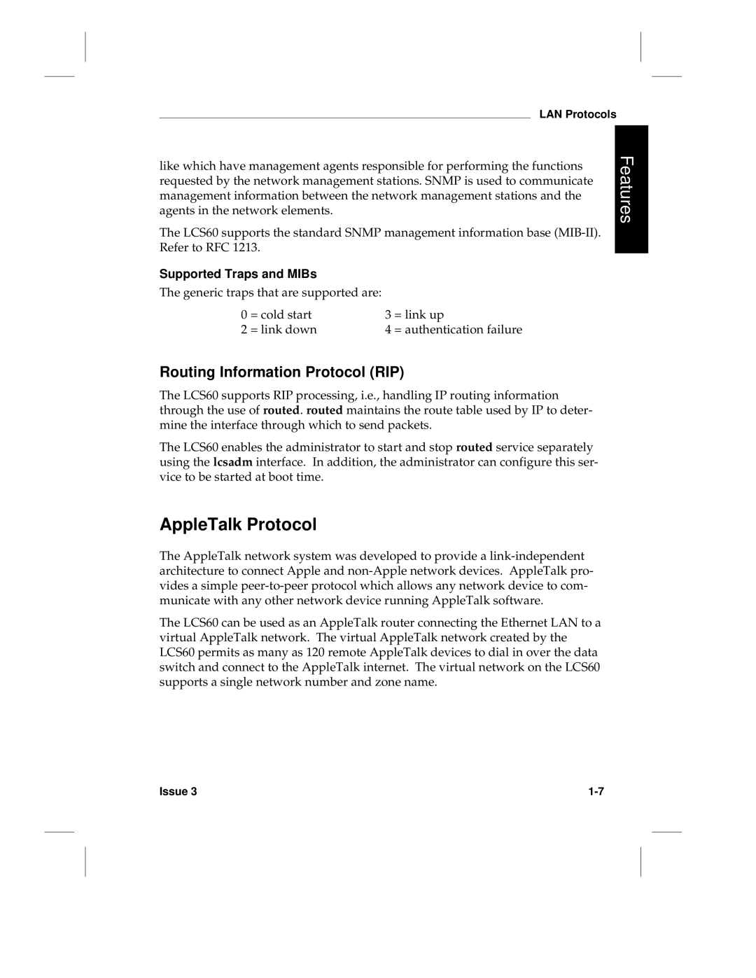 HP LCS60 manual AppleTalk Protocol, Routing Information Protocol RIP, Supported Traps and MIBs 