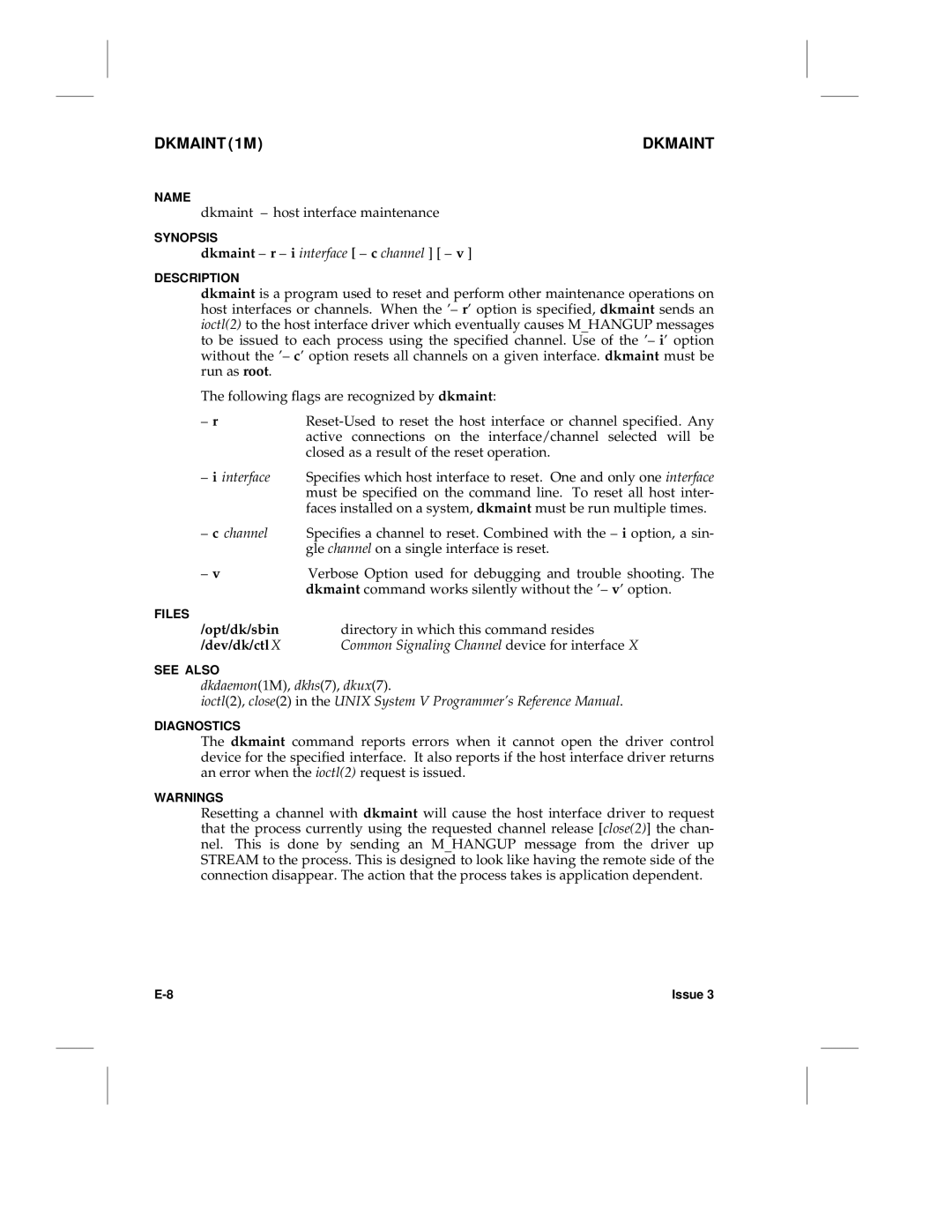 HP LCS60 manual Dkmaint 1M, Dkmaint r i interface c channel, Opt/dk/sbin, Dev/dk/ctlX 