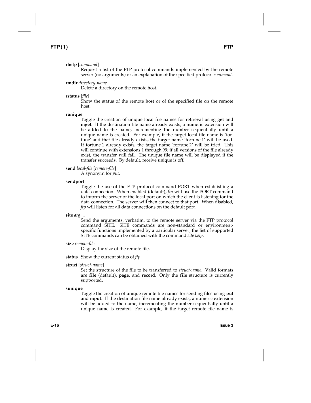 HP LCS60 manual Rstatus file, Runique, Sendport, Site arg, Sunique 