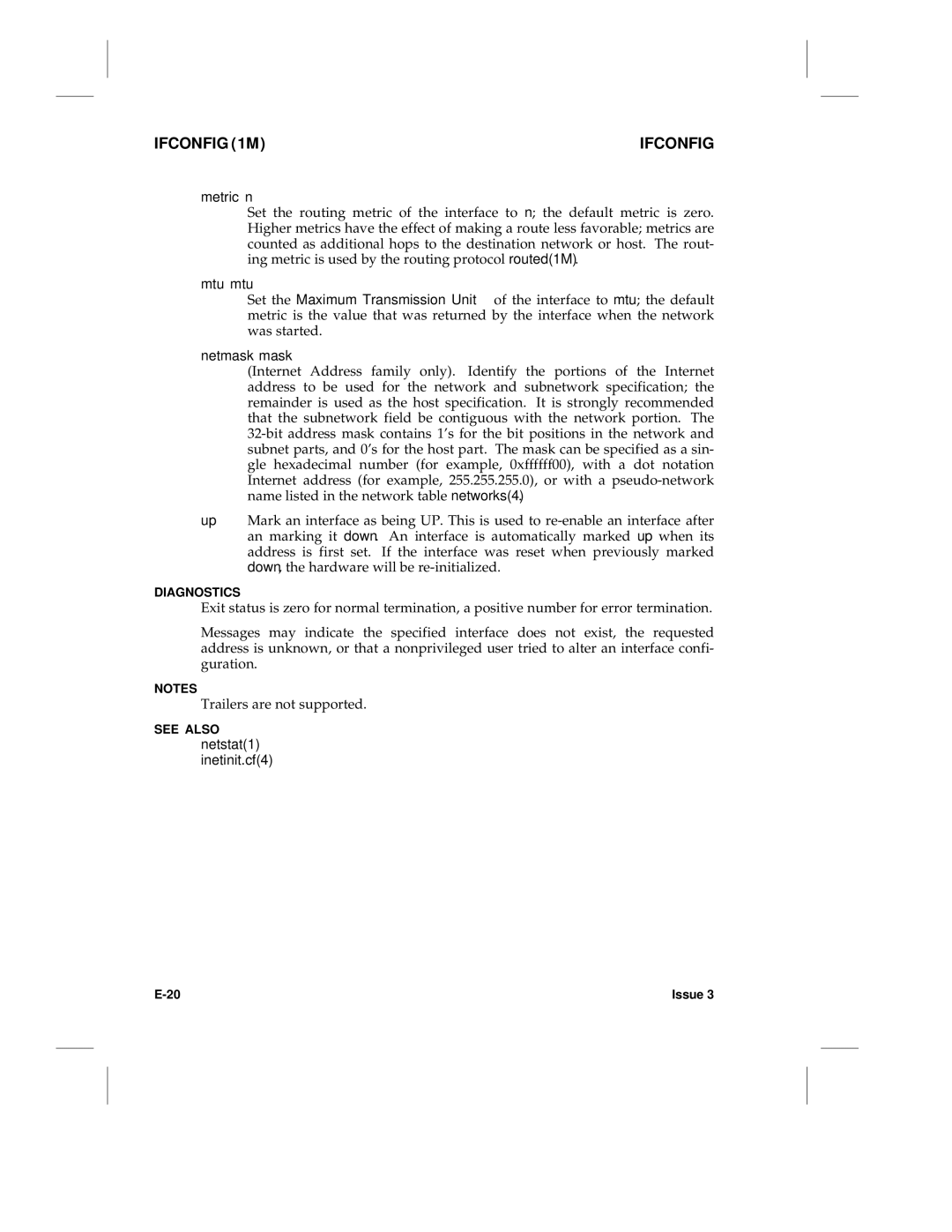 HP LCS60 manual Metric n, Mtu mtu, Netmask mask, Netstat1 Inetinit.cf4 