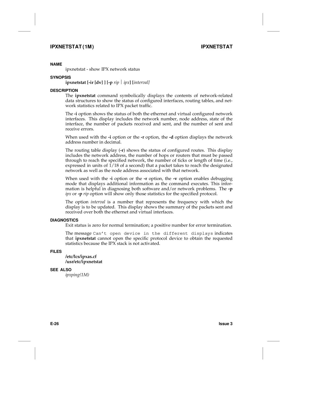 HP LCS60 manual Ipxnetstat 1M, Ipxnetstat -ir dv -p rip ⎪ ipx interval, Etc/lcs/ipxas.cf Usr/etc/ipxnetstat, Ipxping1M 