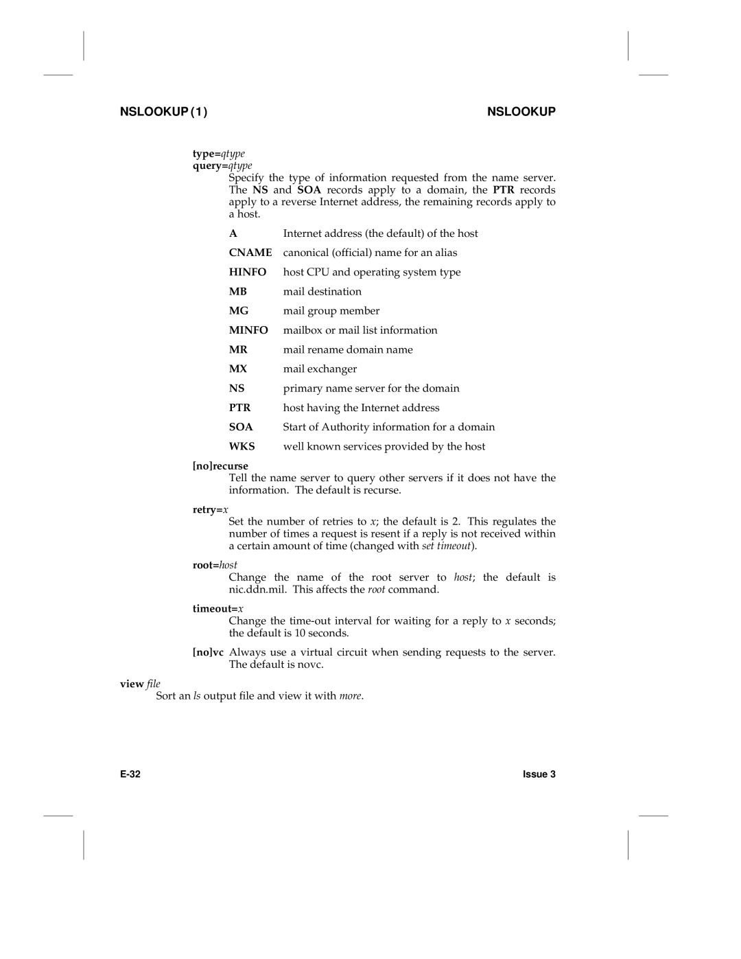 HP LCS60 manual Norecurse, Retry=x, Root=host, Timeout=x, View file 