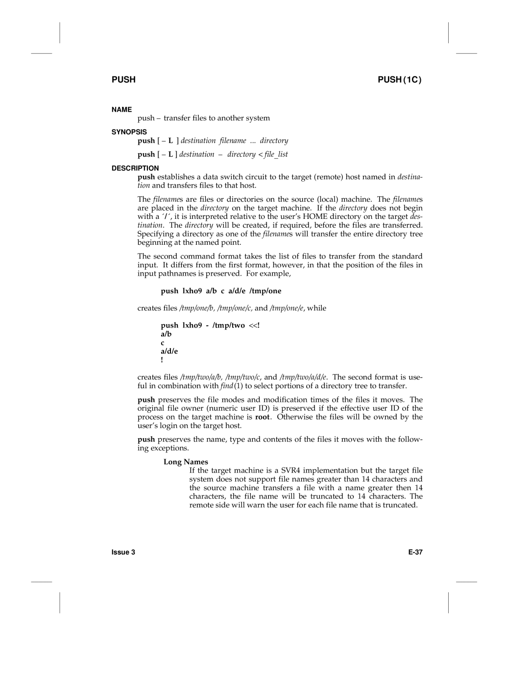 HP LCS60 manual Push Push 1C, Push lxho9 a/b c a/d/e /tmp/one, Creates files /tmp/one/b, /tmp/one/c, and /tmp/one/e, while 