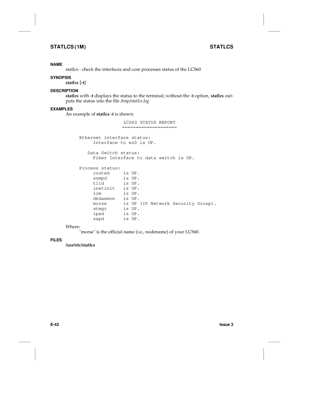 HP LCS60 manual Statlcs 1M, Statlcs -t, Usr/etc/statlcs 