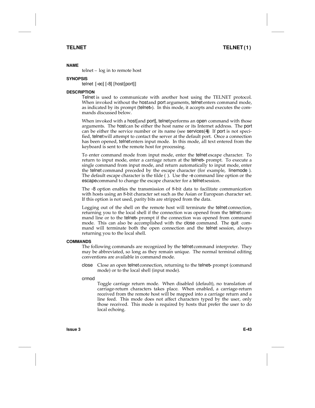 HP LCS60 manual Telnet -ec-8 host port, Crmod 