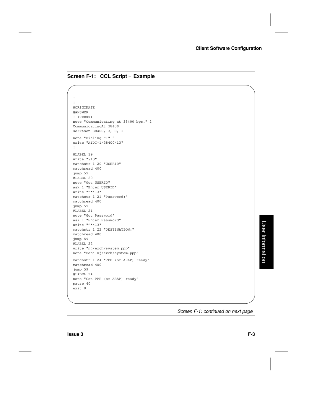 HP LCS60 manual Screen F-1 CCL Script Example, @Originate 