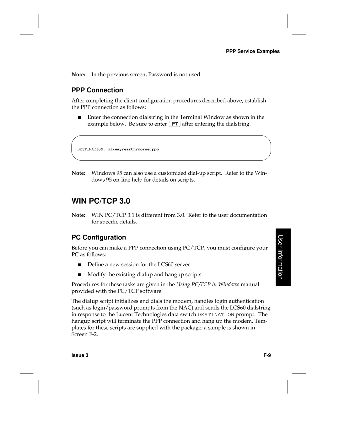 HP LCS60 manual PPP Connection, Destination mlkway/earth/morse.ppp 