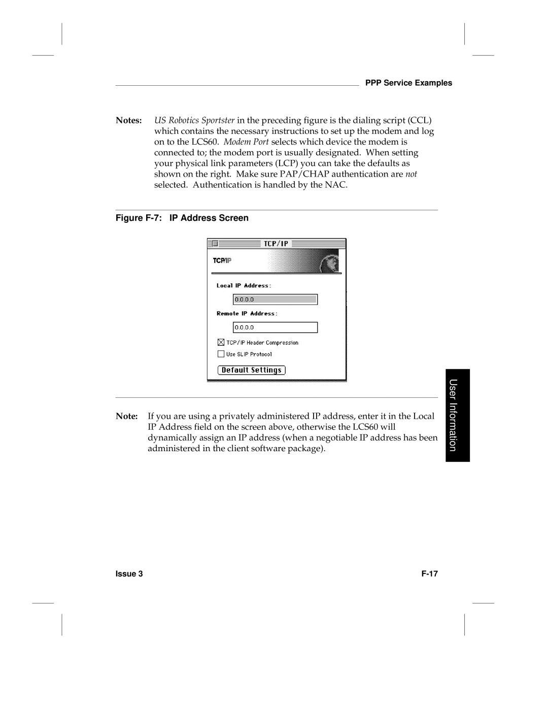 HP LCS60 manual Figure F-7 IP Address Screen 