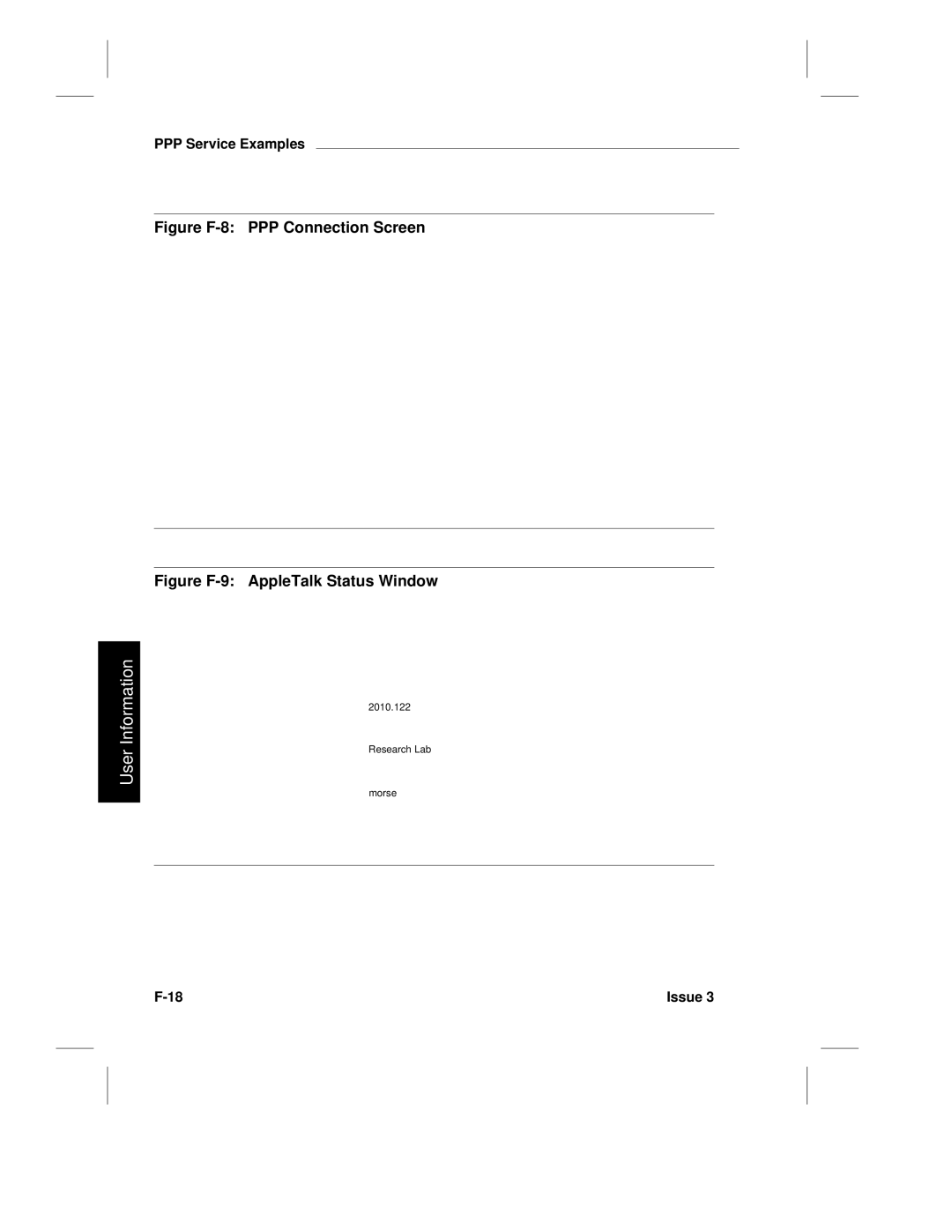 HP LCS60 manual Figure F-8 PPP Connection Screen, Figure F-9 AppleTalk Status Window 