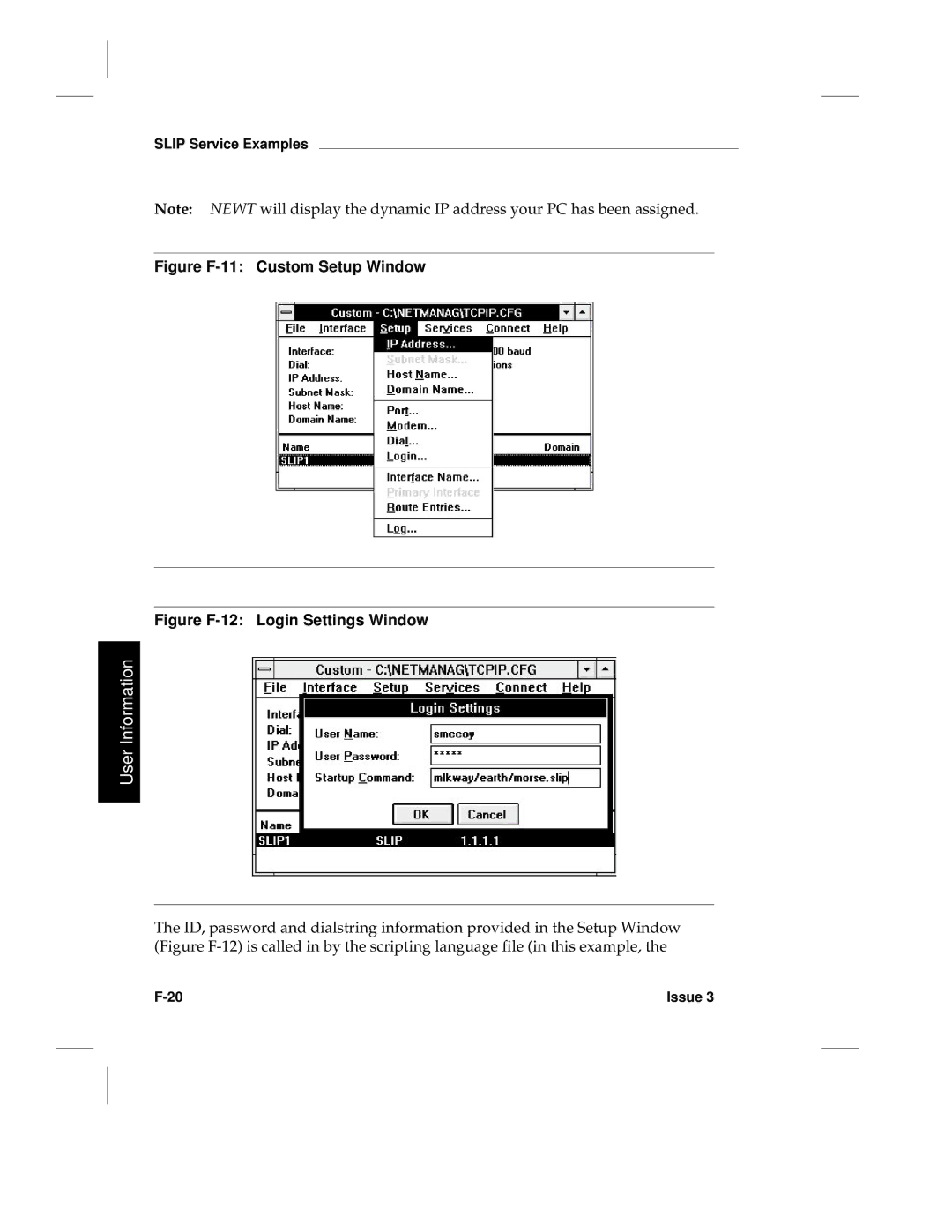 HP LCS60 manual Figure F-11 Custom Setup Window 