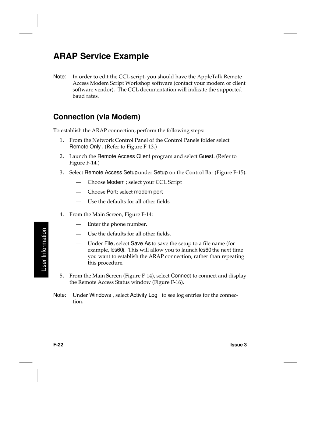 HP LCS60 manual Arap Service Example, Connection via Modem 