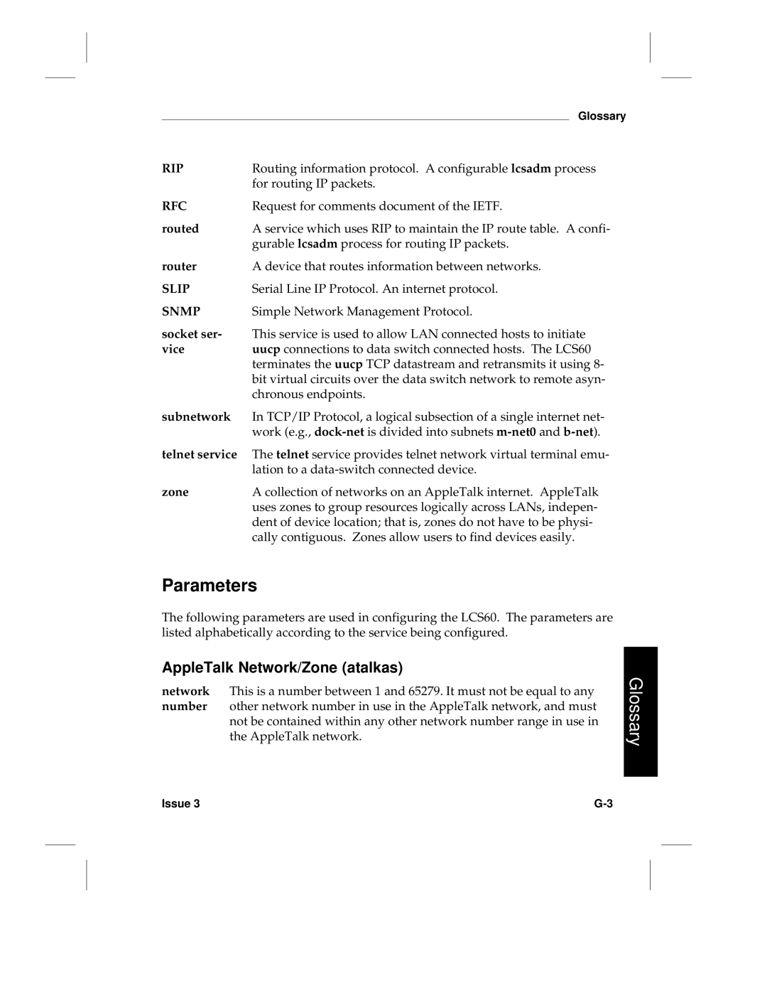 HP LCS60 manual Parameters, AppleTalk Network/Zone atalkas 