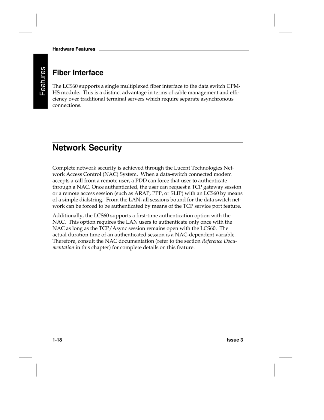 HP LCS60 manual Network Security, Fiber Interface 