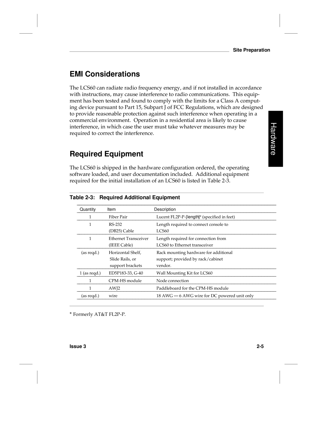 HP LCS60 manual EMI Considerations, Required Equipment, Required Additional Equipment 