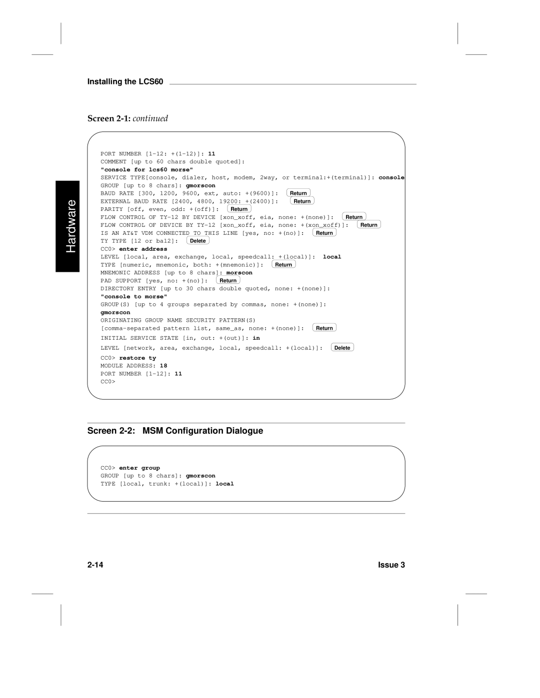 HP LCS60 manual Screen 2-2 MSM Configuration Dialogue 