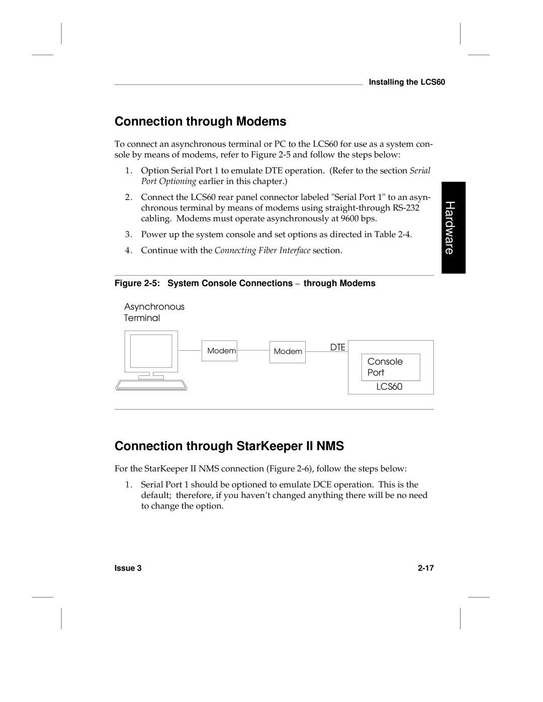 HP LCS60 manual Connection through Modems, Connection through StarKeeper II NMS 