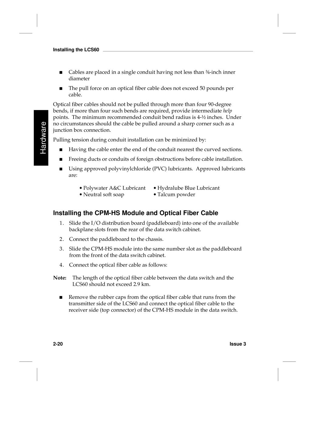 HP LCS60 manual Installing the CPM-HS Module and Optical Fiber Cable 