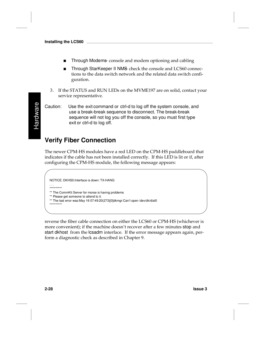 HP LCS60 manual Verify Fiber Connection 