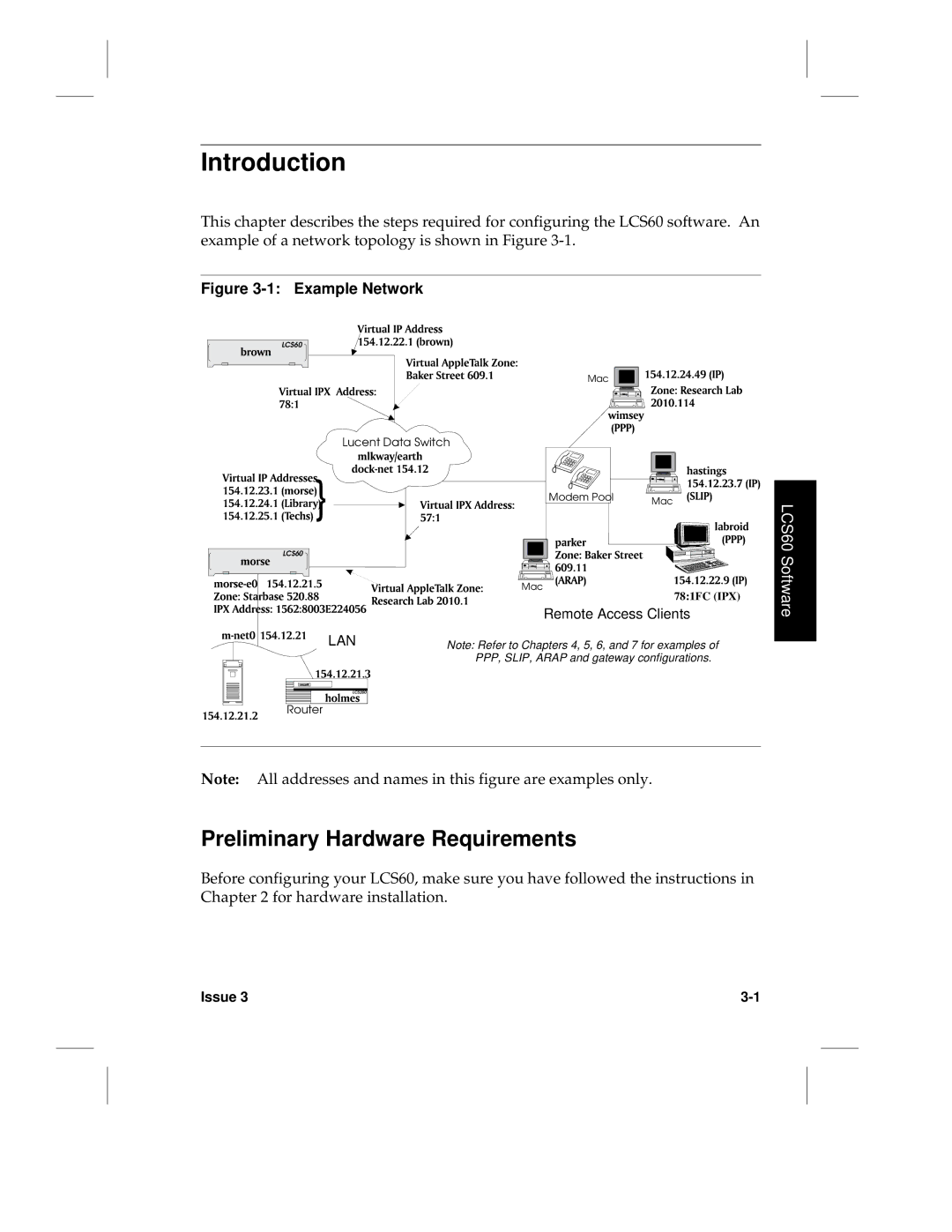 HP LCS60 manual Preliminary Hardware Requirements, Example Network 