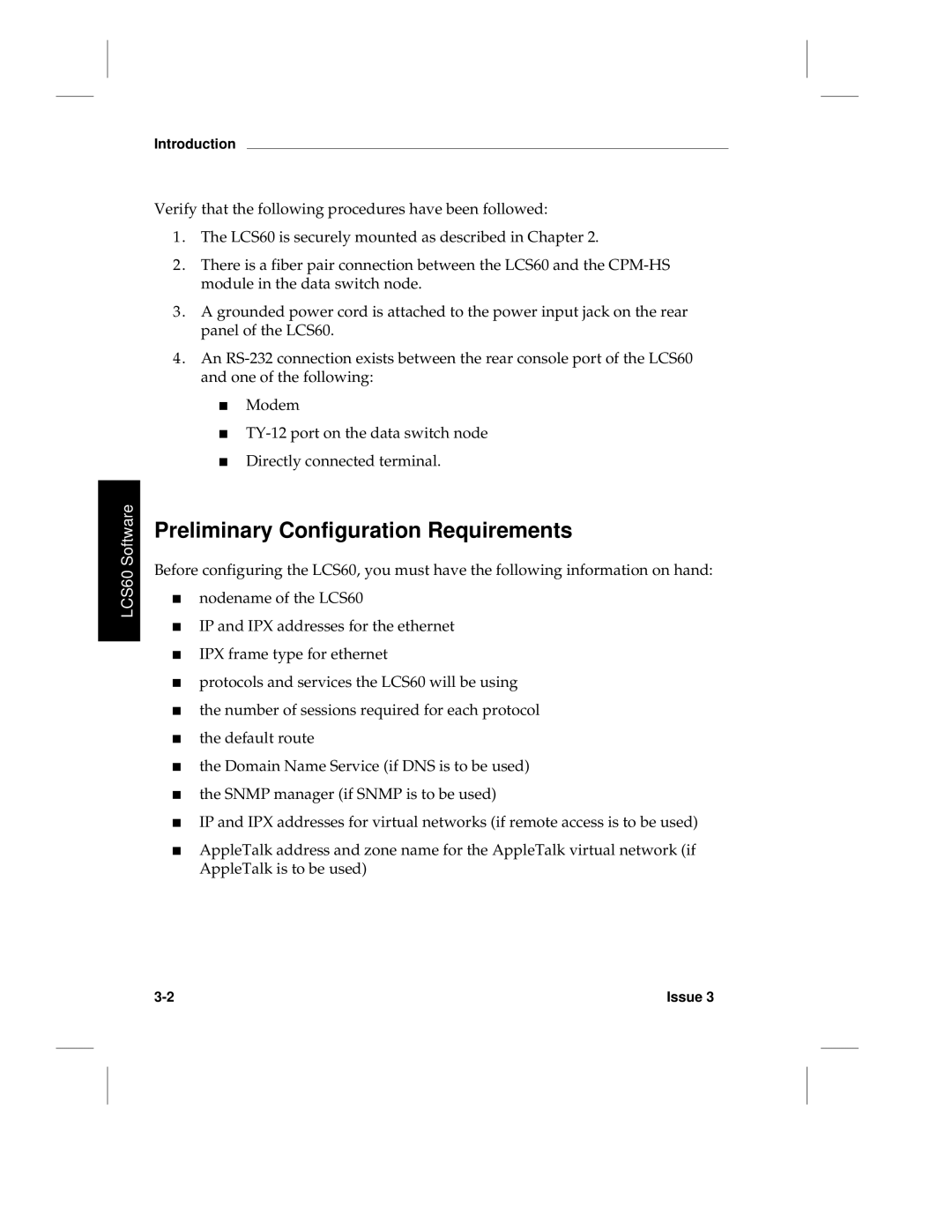 HP manual Preliminary Configuration Requirements, LCS60 Software 