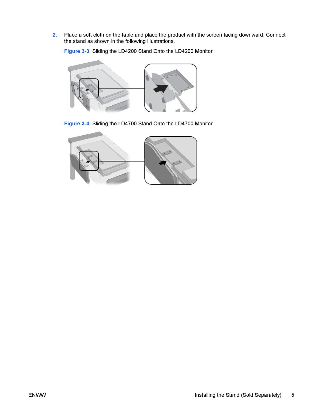 HP LD4700 manual 3Sliding the LD4200 Stand Onto the LD4200 Monitor 