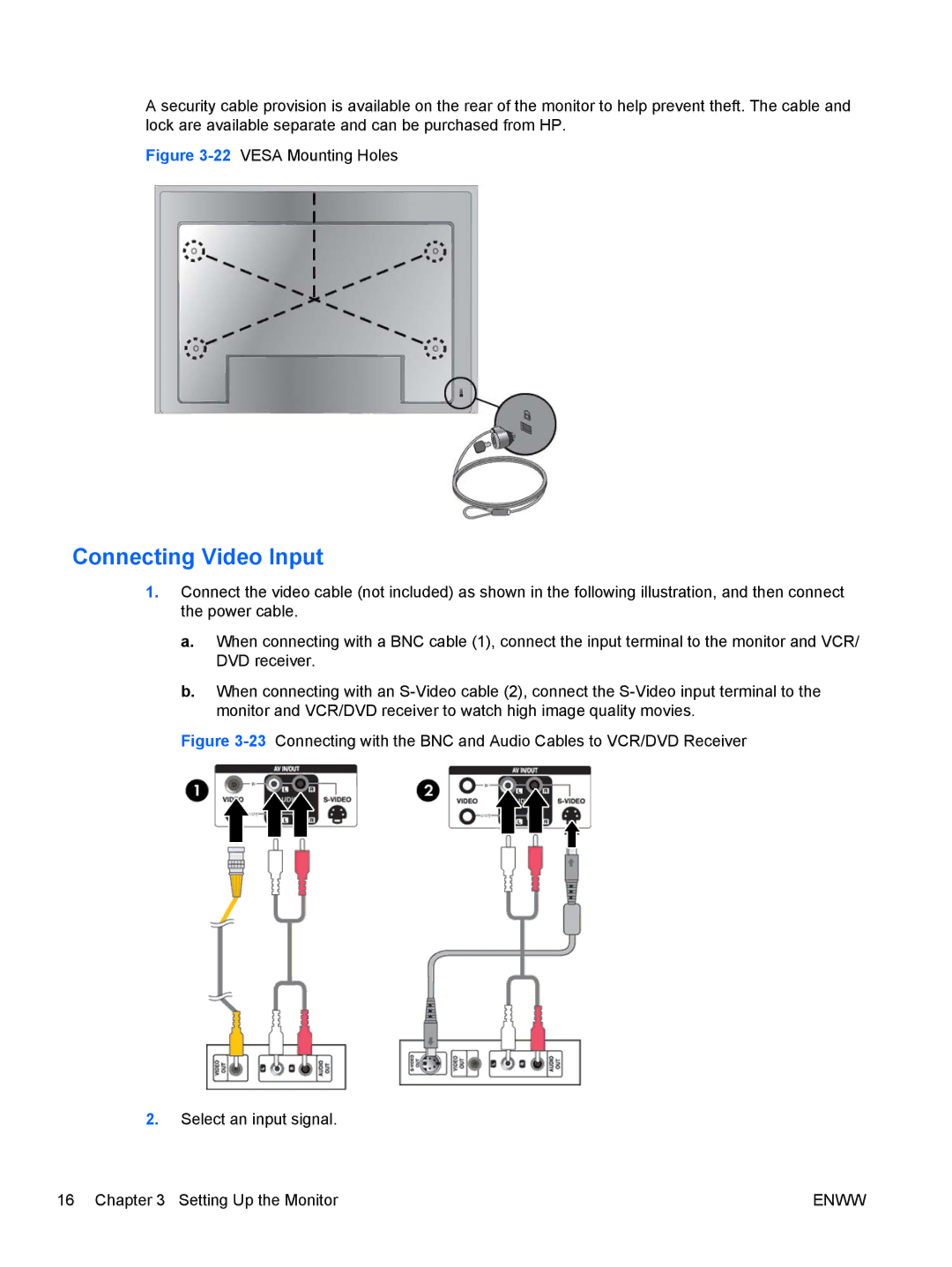 HP LD4200, LD4700 manual Connecting Video Input, 22VESA Mounting Holes 